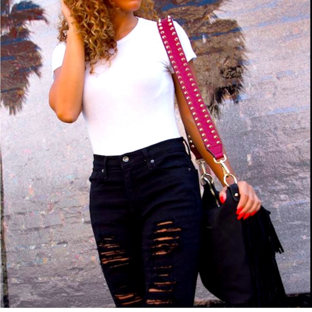 Purse Strap Red Leather Gold Stud